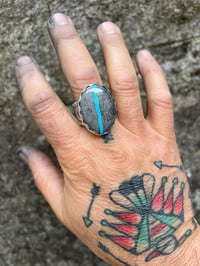 Image 5 of WL&A Handmade Heavy Ingot Viking Ribbon Turquoise Sunrise Ring - Size 12