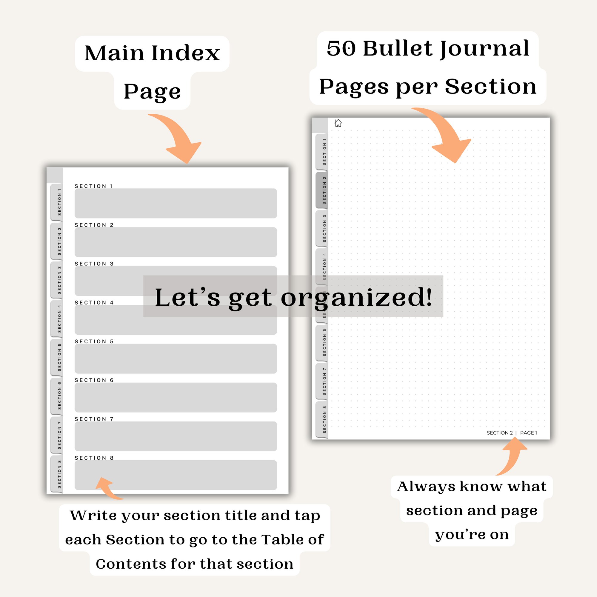 Digital Notebook Bullet Journal, Marble, Template for reMarkable 2 