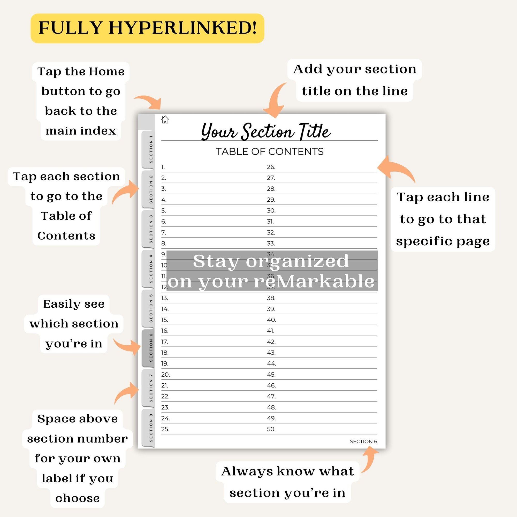 Digital Notebook Bullet Journal, Marble, Template for reMarkable 2 