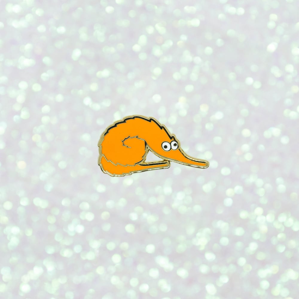 Curly Fry Orange Worm on a String Enamel Pin