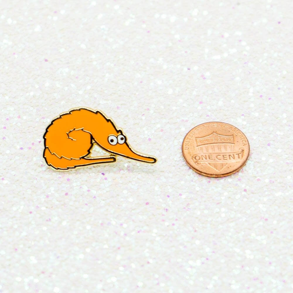 Curly Fry Orange Worm on a String Enamel Pin