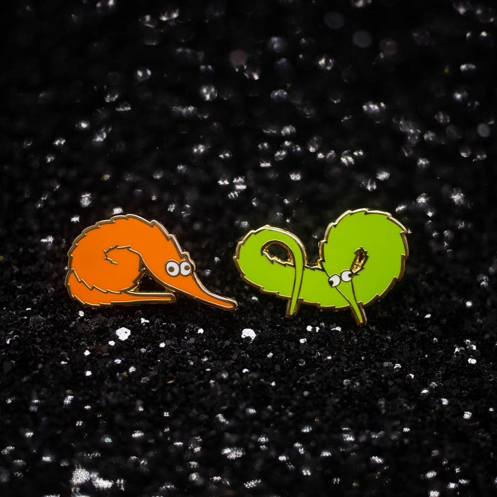 Curly Fry Orange Worm on a String Enamel Pin