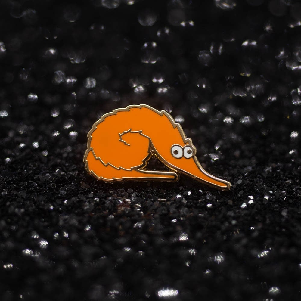 Curly Fry Orange Worm on a String Enamel Pin