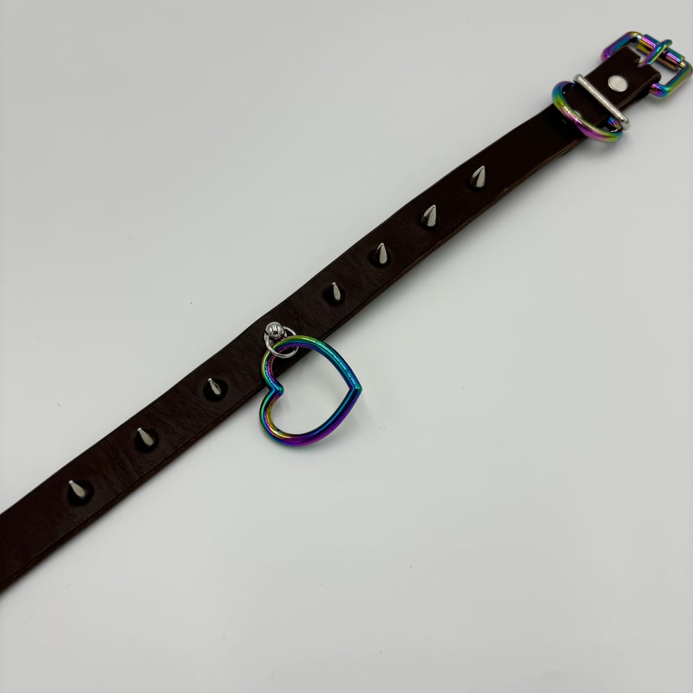 Image of Brown With Small Silver Spikes Collar