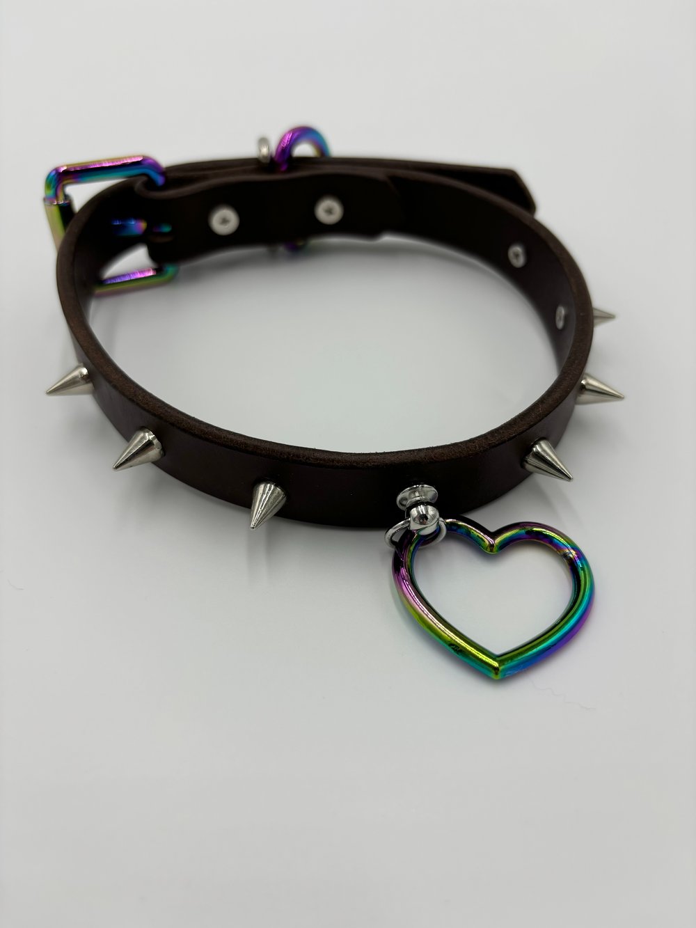 Image of Brown With Small Silver Spikes Collar 