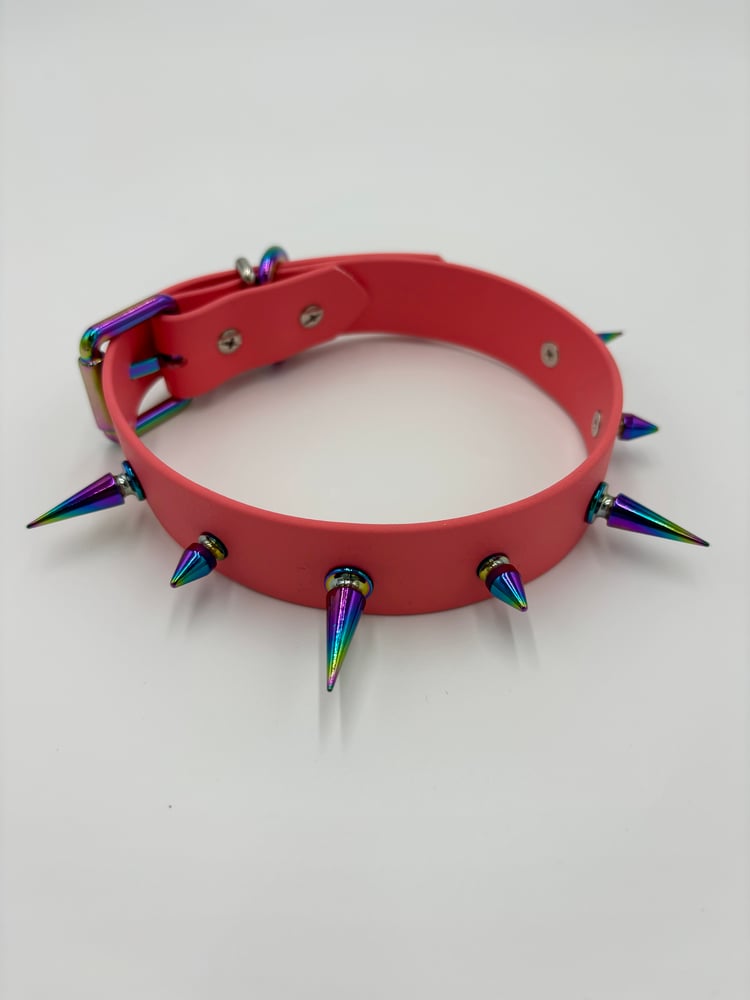 Image of Coral Pink Spiked Collar
