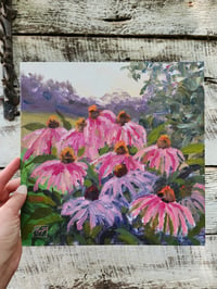 Image 1 of Last Light on Purple Coneflower -Plein Air Acrylic Painting 