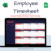 Employee Timesheet Template - Digital Download, Editable, Printable, Microsoft Excel and Google Shee
