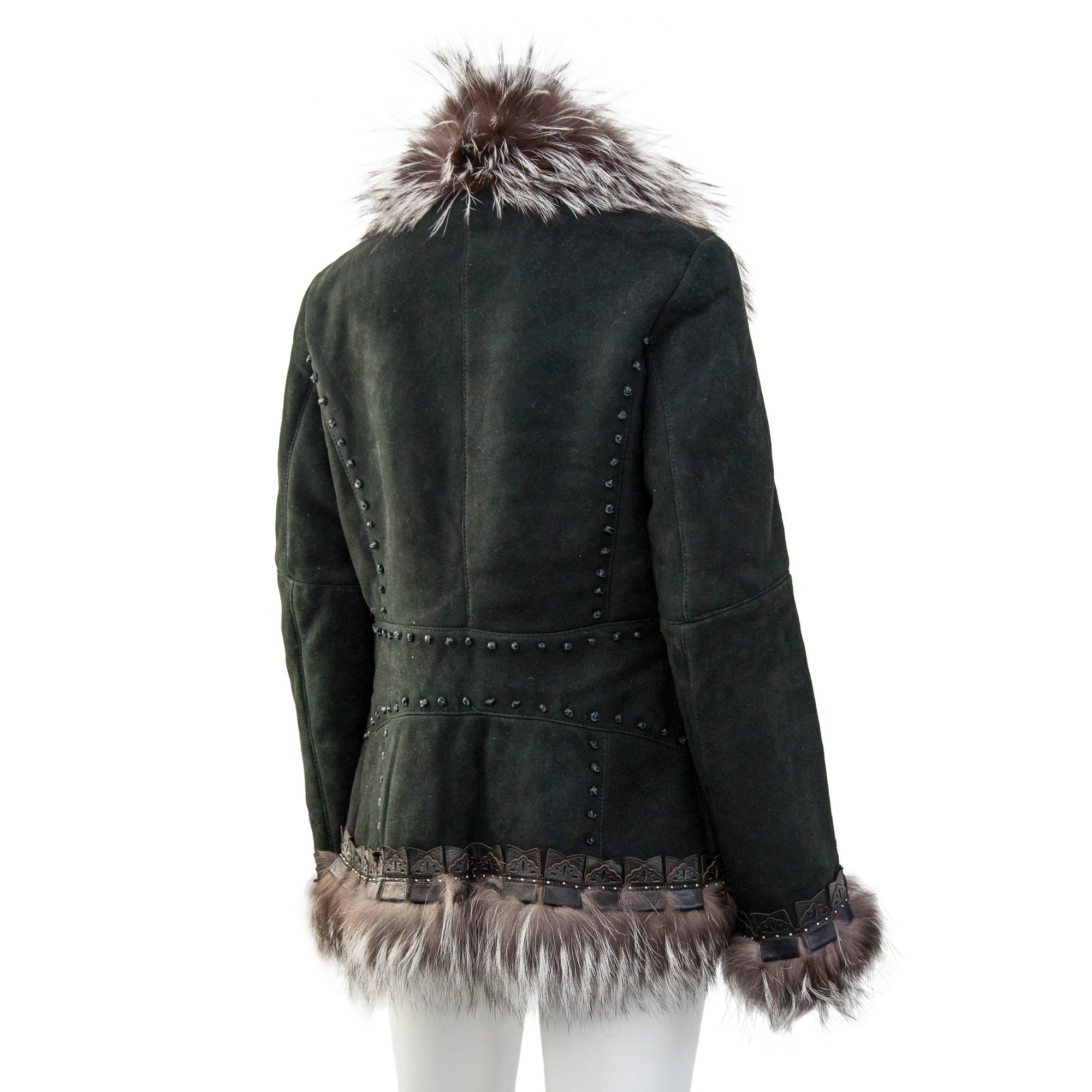 Image of Roberto Cavalli 2006 Black Suede and Silver Fox Fur Shearling Jacket 