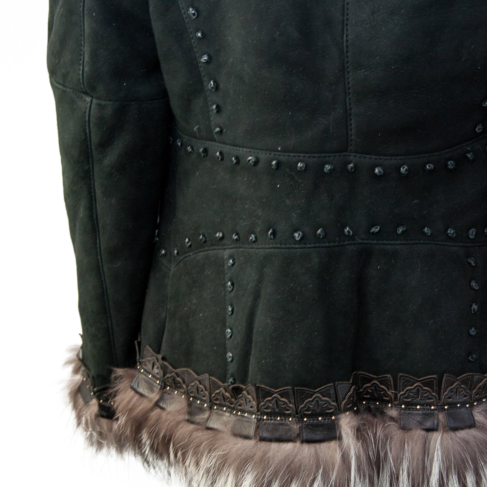 Image of Roberto Cavalli 2006 Black Suede and Silver Fox Fur Shearling Jacket 