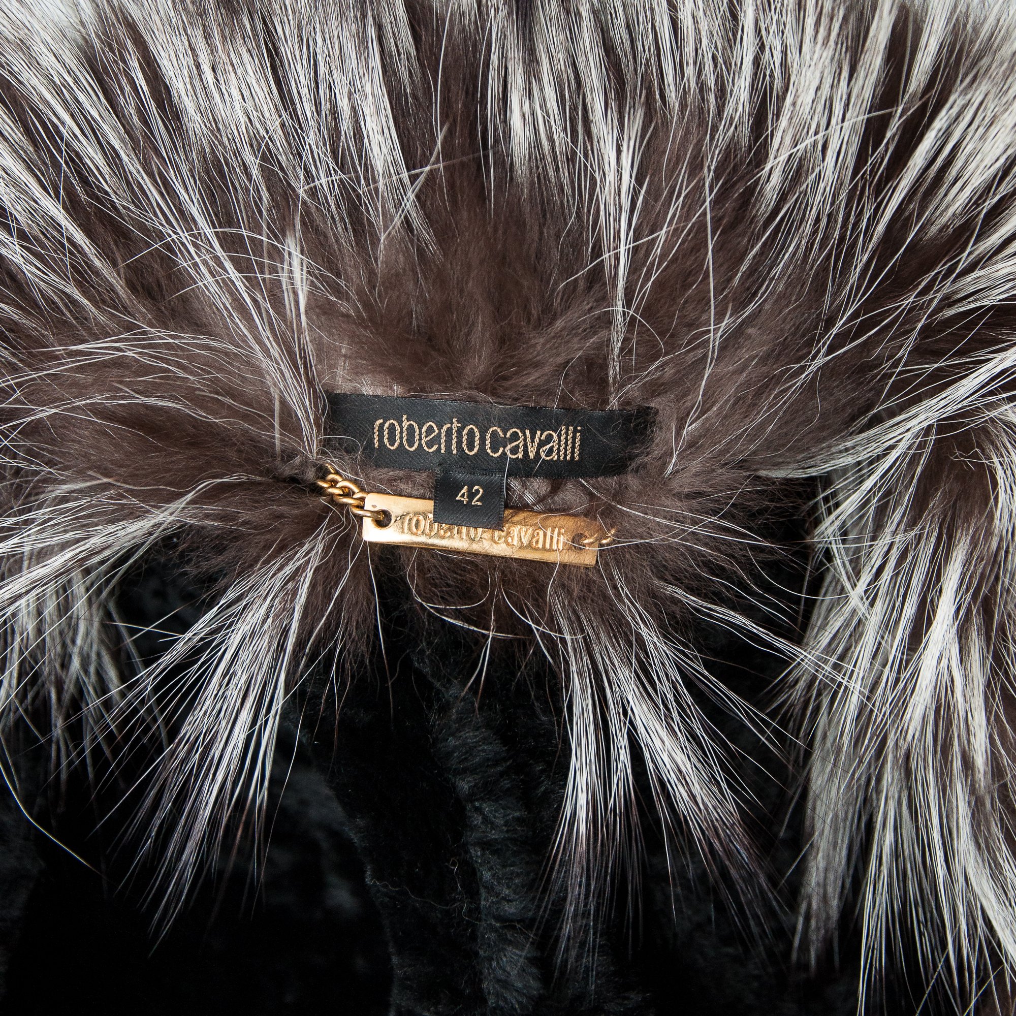 Image of Roberto Cavalli 2006 Black Suede and Silver Fox Fur Shearling Jacket 