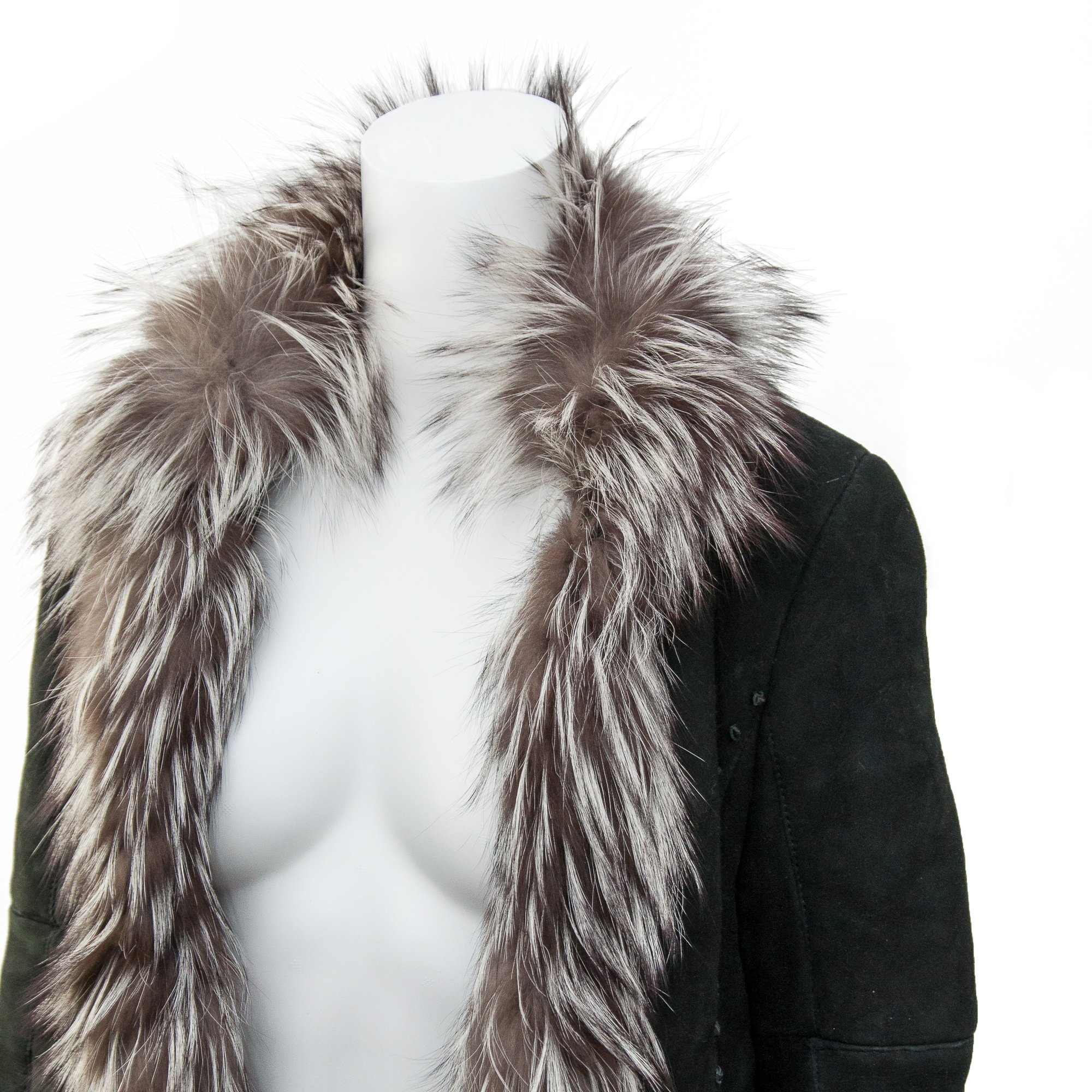 Image of Roberto Cavalli 2006 Black Suede and Silver Fox Fur Shearling Jacket 