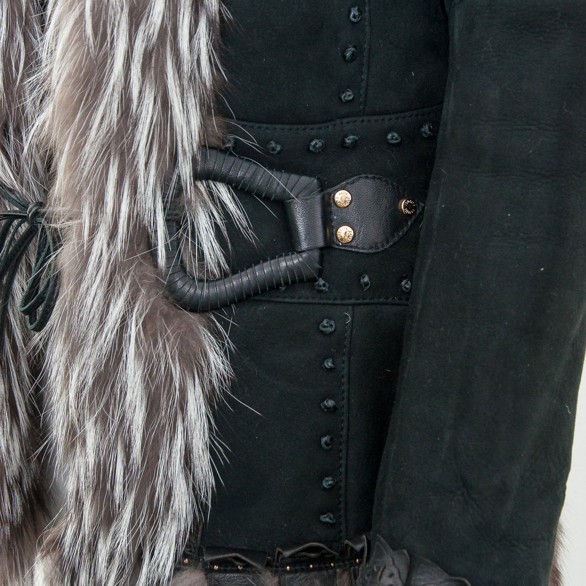 Image of Roberto Cavalli 2006 Black Suede and Silver Fox Fur Shearling Jacket 