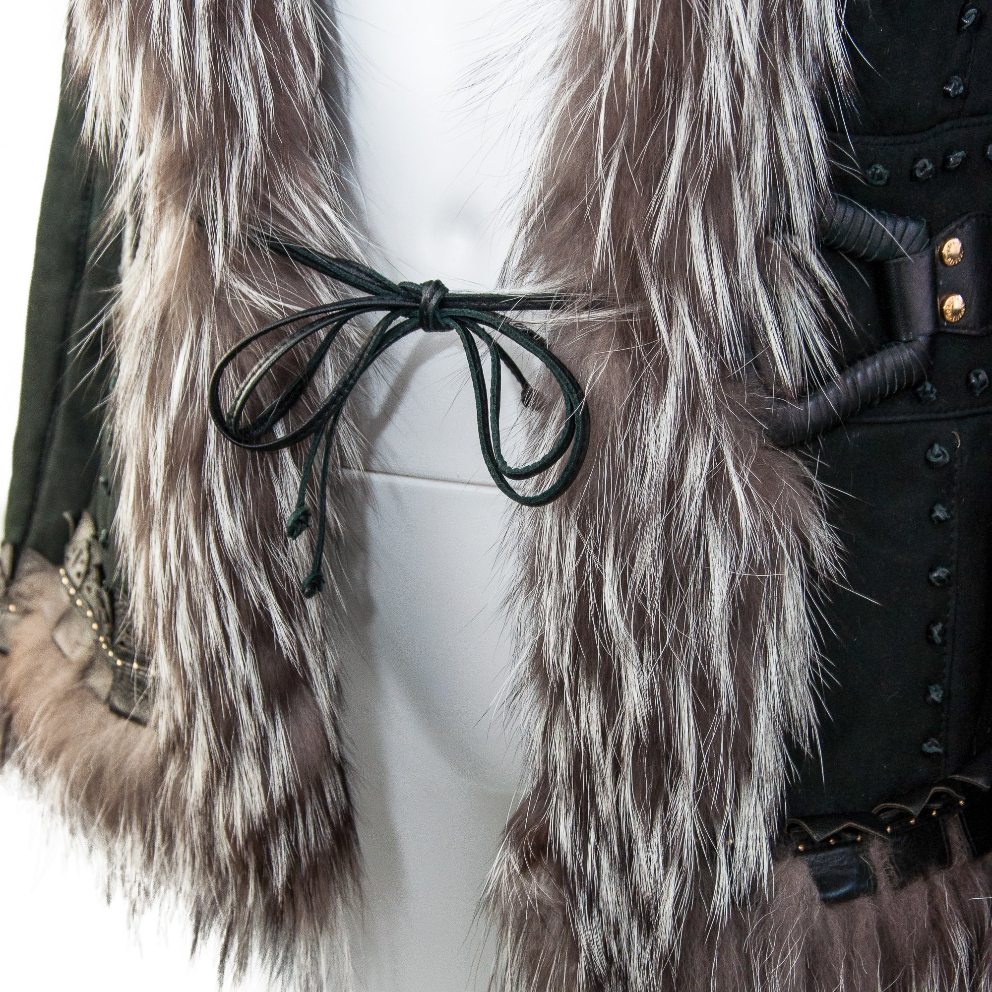 Image of Roberto Cavalli 2006 Black Suede and Silver Fox Fur Shearling Jacket 