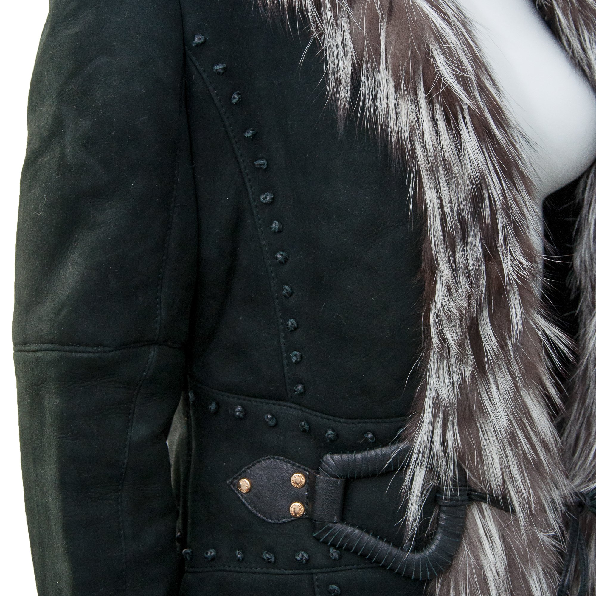 Image of Roberto Cavalli 2006 Black Suede and Silver Fox Fur Shearling Jacket 