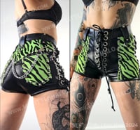 Image 4 of HIGH WAIST GREEN ZEBRA CHAIN SHORTS