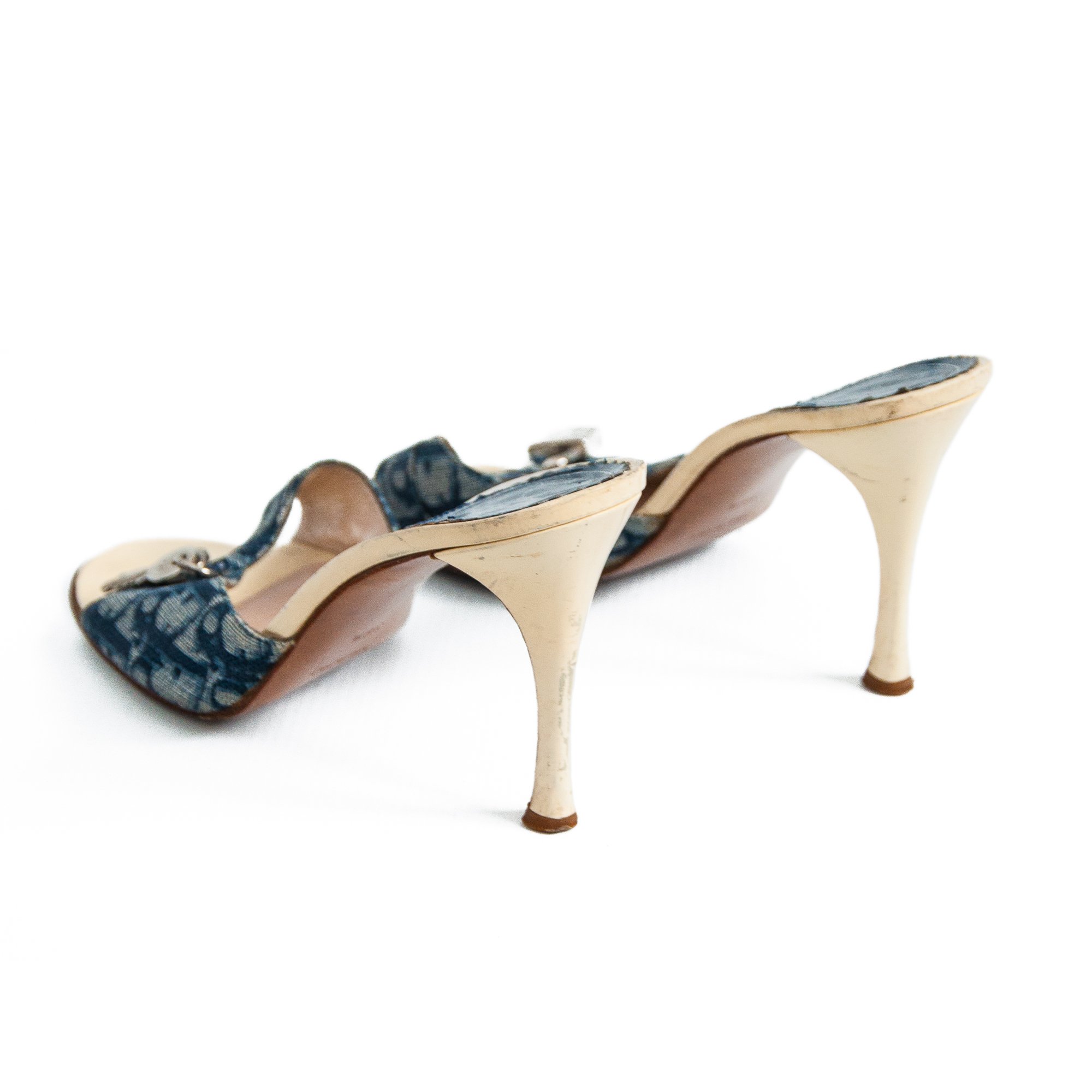 Image of Christian Dior Blue Monogram High Heel Mules size 38.5