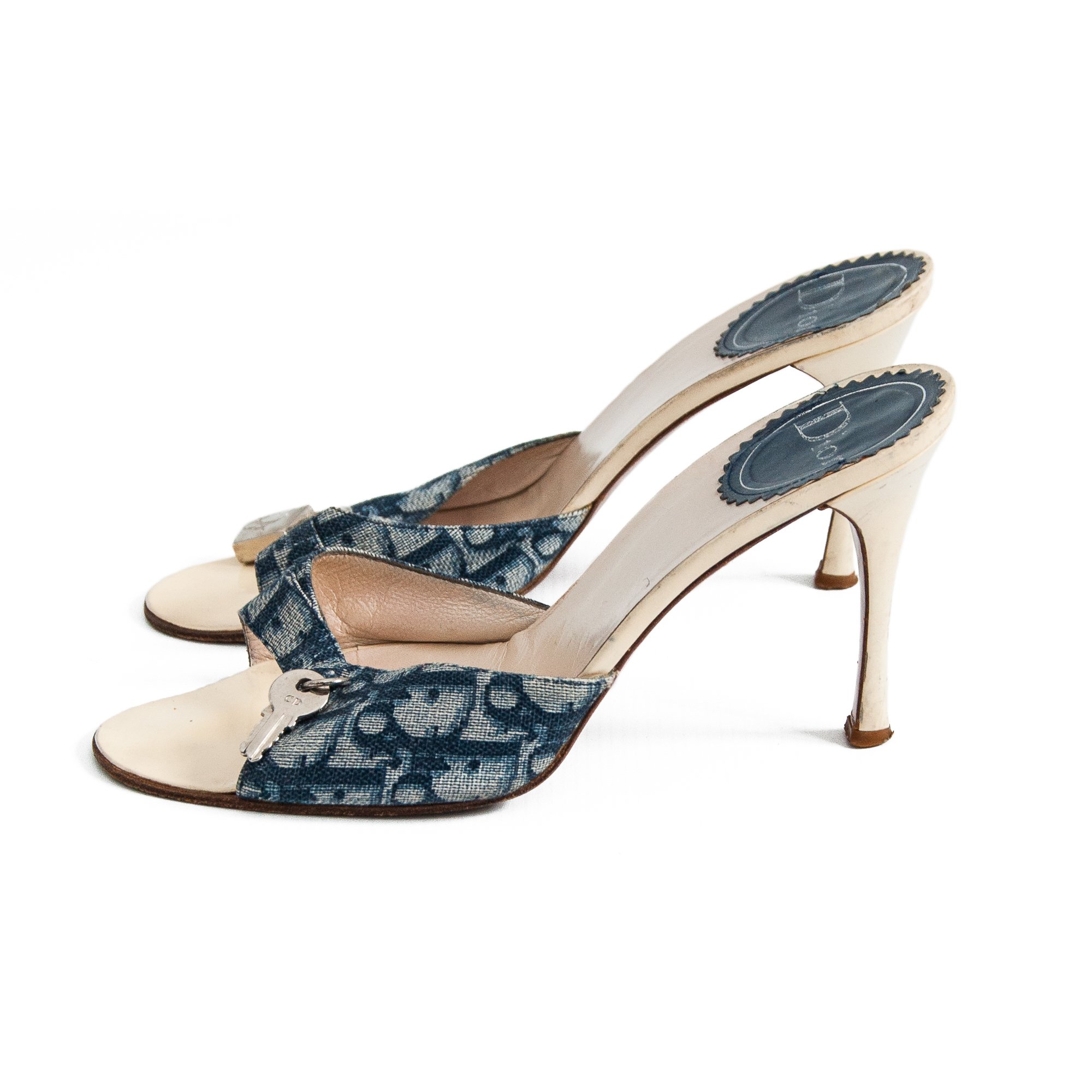 Image of Christian Dior Blue Monogram High Heel Mules size 38.5