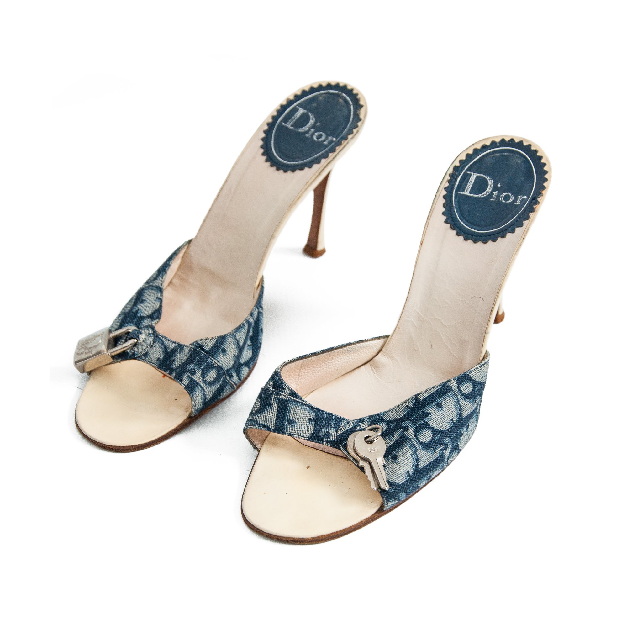 Image of Christian Dior Blue Monogram High Heel Mules size 38.5