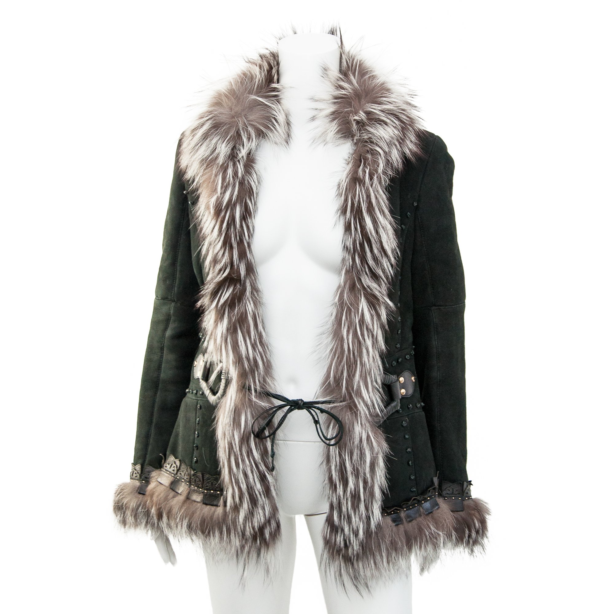 Image of Roberto Cavalli 2006 Black Suede and Silver Fox Fur Shearling Jacket 