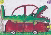 crocodile in little red car