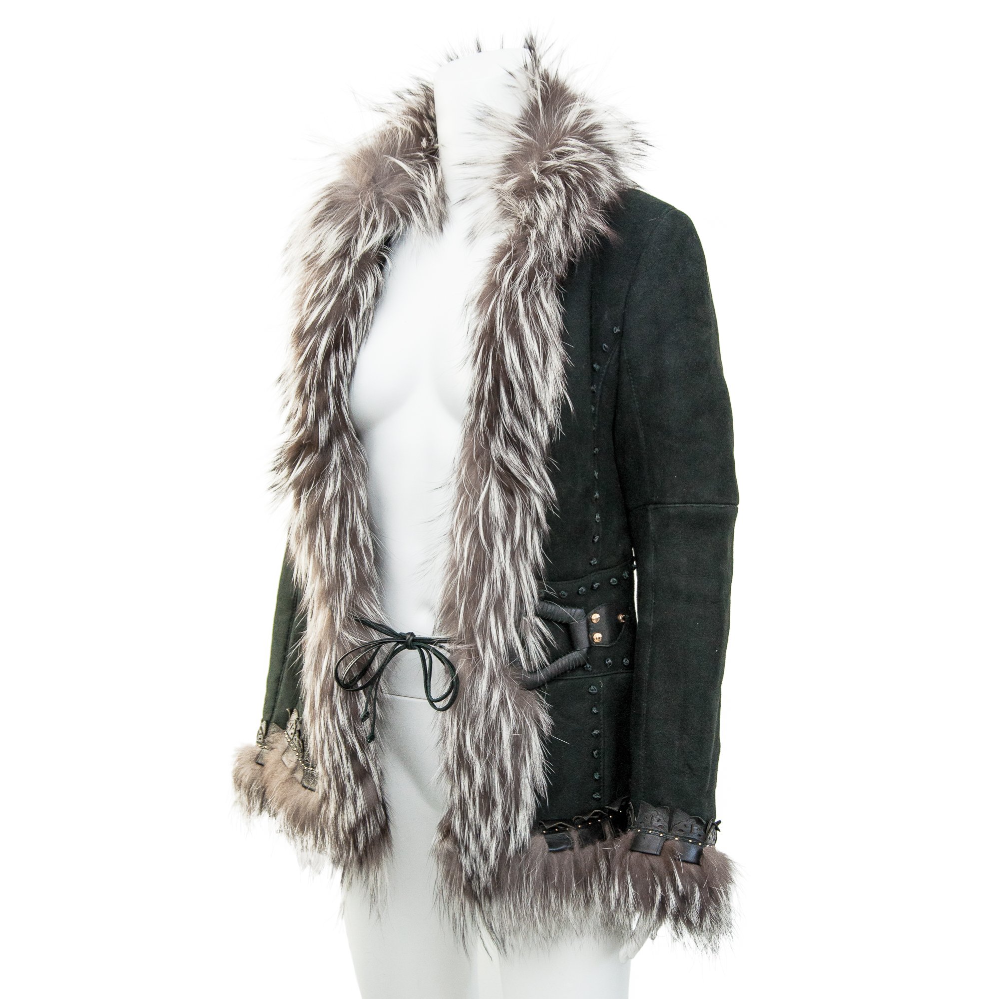 Image of Roberto Cavalli 2006 Black Suede and Silver Fox Fur Shearling Jacket 