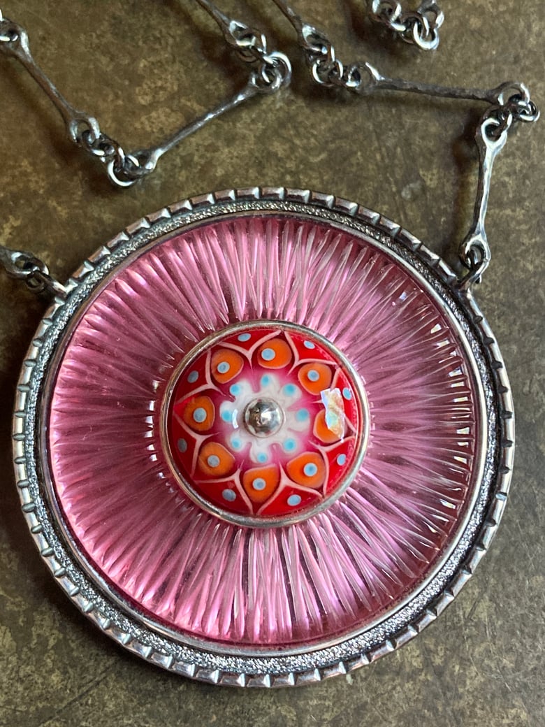 Image of Engraved Petal Pink Pendant with Handmade Chain