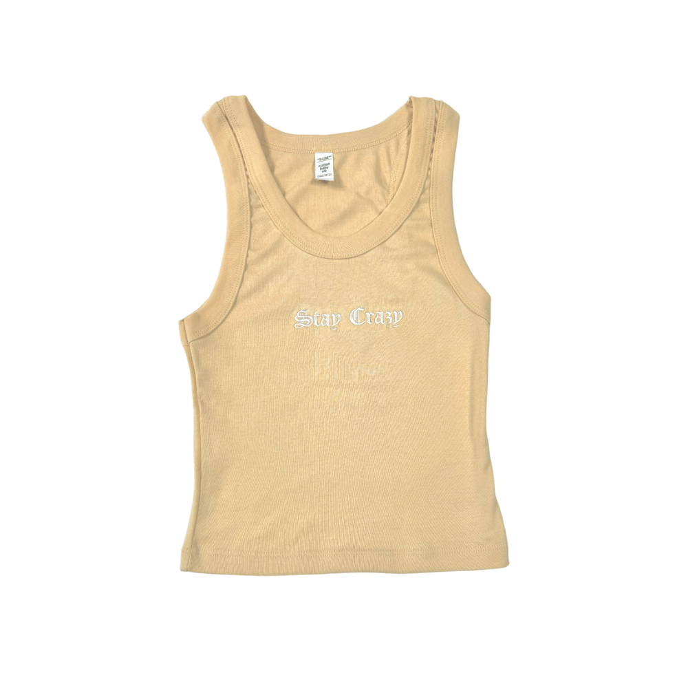 Image of TAN STAY CRAZY CROP TANK TOP