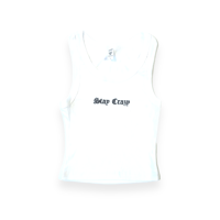 WHITE STAY CRAZY CROP TANK TOP 