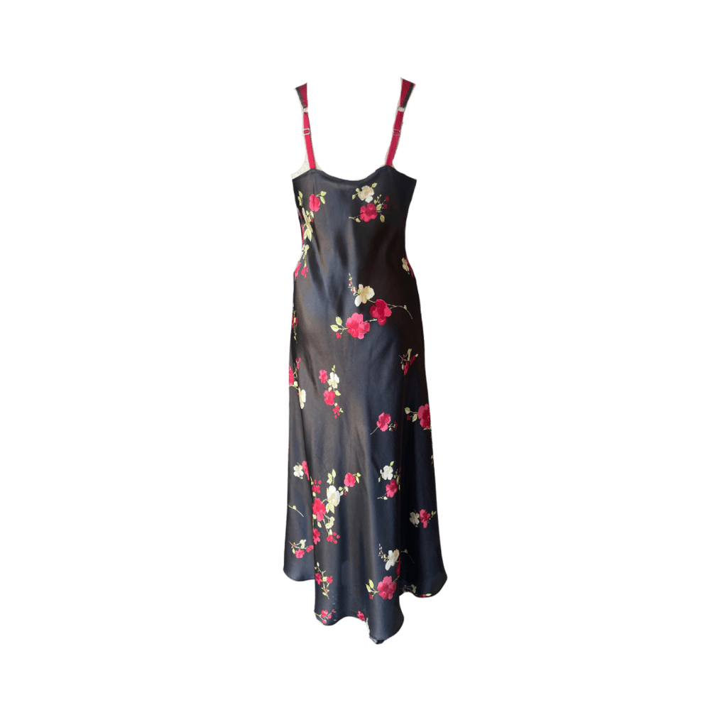 Image of BLACK SLIP DRESS WITH RED AND WHITE FLOWERS