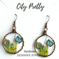 Image 1 of Blue Butterfly Flower Hoop Earrings