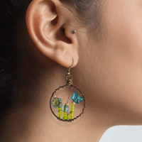 Image 2 of Blue Butterfly Flower Hoop Earrings