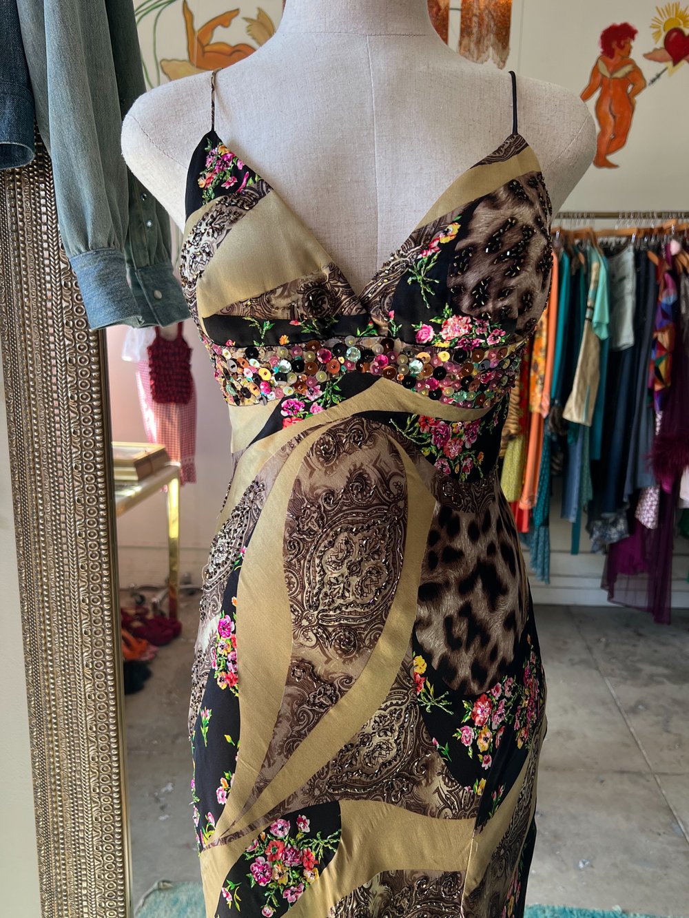 Image of EMBELLISHED PRINTED SILK DRESS