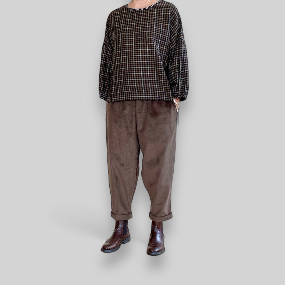 Image of Check This Puff Top - choc flannel check 