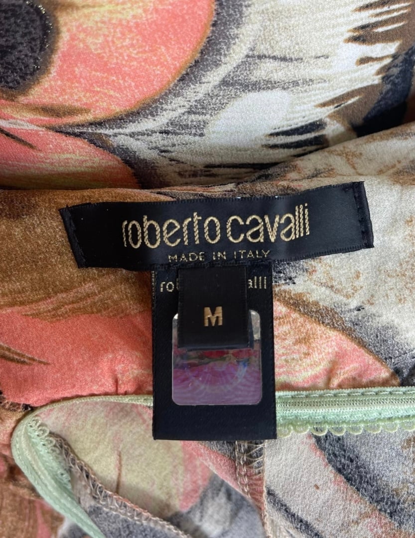 Image of ROBERTO CAVALLI SPRING 2004 RUNWAY FEATHER PRINT SILK SET