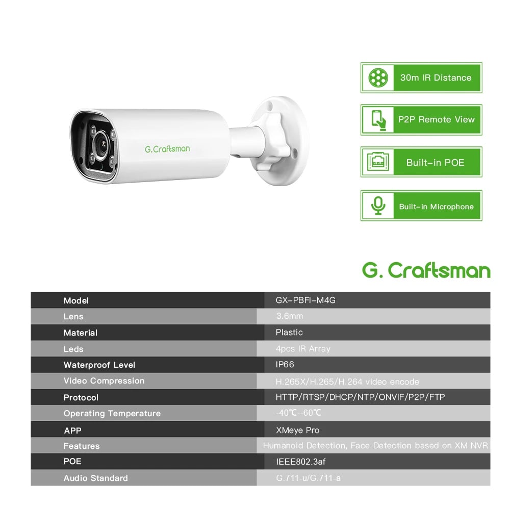 XMeye 4MP POE IP Camera IR Motion Detection CCTV Video Surveillance