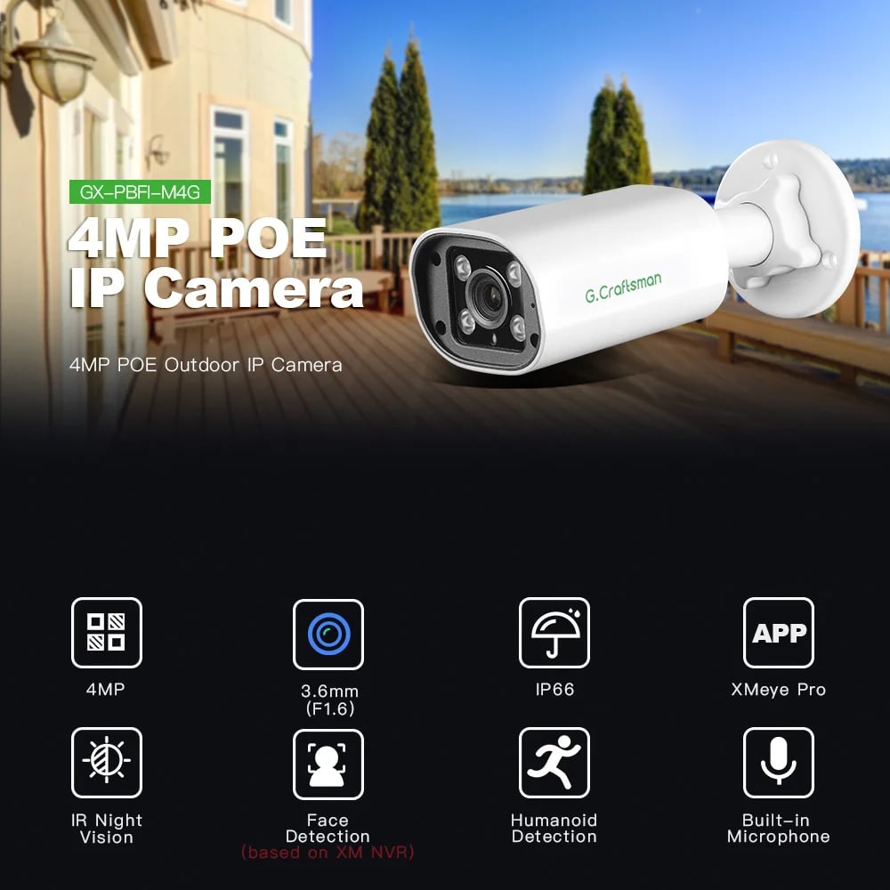 XMeye 4MP POE IP Camera IR Motion Detection CCTV Video Surveillance
