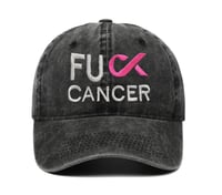 Image 2 of Embroidered F*CK CANCER Pink Ribbon Denim Baseball Cap, Breast Cancer Awareness Hat for Survivor