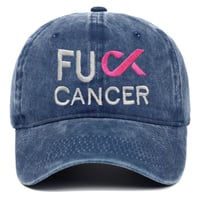 Image 3 of Embroidered F*CK CANCER Pink Ribbon Denim Baseball Cap, Breast Cancer Awareness Hat for Survivor