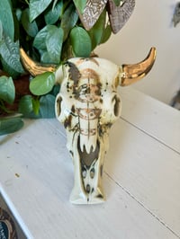 Image 3 of 10" Steer Skull with 22kt Gold Horns and Moon Phases