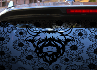 Image 1 of Window Decal SET Highland Cow with Sunflowers