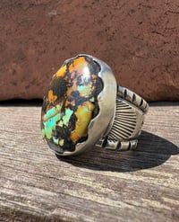 Image 1 of WL&A Handmade Heavy Ingot Black Jack Turquoise Sunrise Ring - Size 8.5