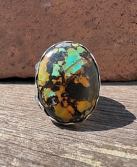 Image 2 of WL&A Handmade Heavy Ingot Black Jack Turquoise Sunrise Ring - Size 8.5