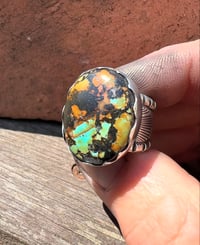 Image 3 of WL&A Handmade Heavy Ingot Black Jack Turquoise Sunrise Ring - Size 8.5