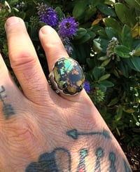 Image 4 of WL&A Handmade Heavy Ingot Black Jack Turquoise Sunrise Ring - Size 8.5