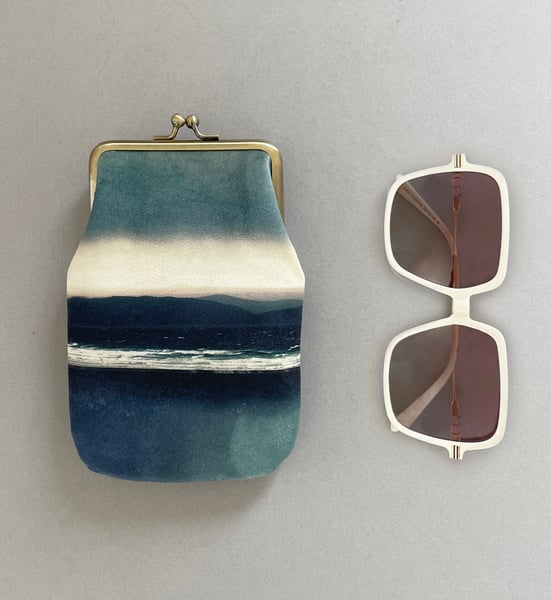 Image of Seascape, printed velvet glasses case with kisslock frame