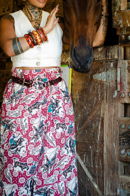 Image of Vintage Yaya Black Rodeo Cowboy Wrap Skirt