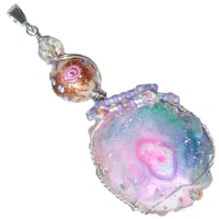 Image 1 of Dichroic Aura Stalactite Slice Pendant with Wedding Cake Bead