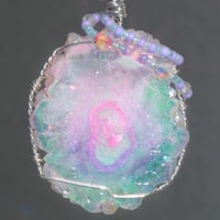 Image 3 of Dichroic Aura Stalactite Slice Pendant with Wedding Cake Bead