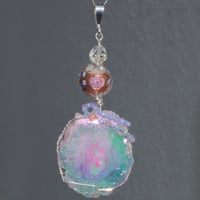 Image 2 of Dichroic Aura Stalactite Slice Pendant with Wedding Cake Bead